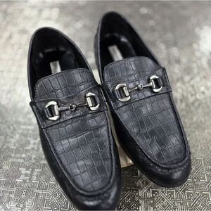 🐢 Steve Madden P-Donnel Black Croc Embossed Men's Leather Loafer - Size 10.5